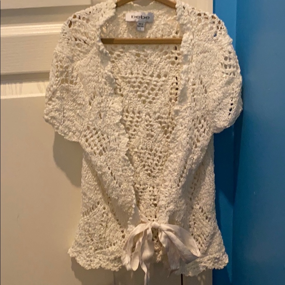 Bebe short sleeved knit tied cardigan w sparkle